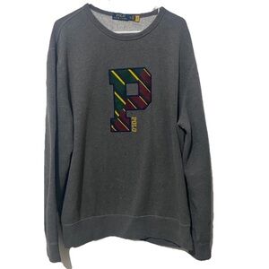 Polo Ralph Lauren Letterman P Patch Fleece Crewneck Sweatshirt Gray Size XL